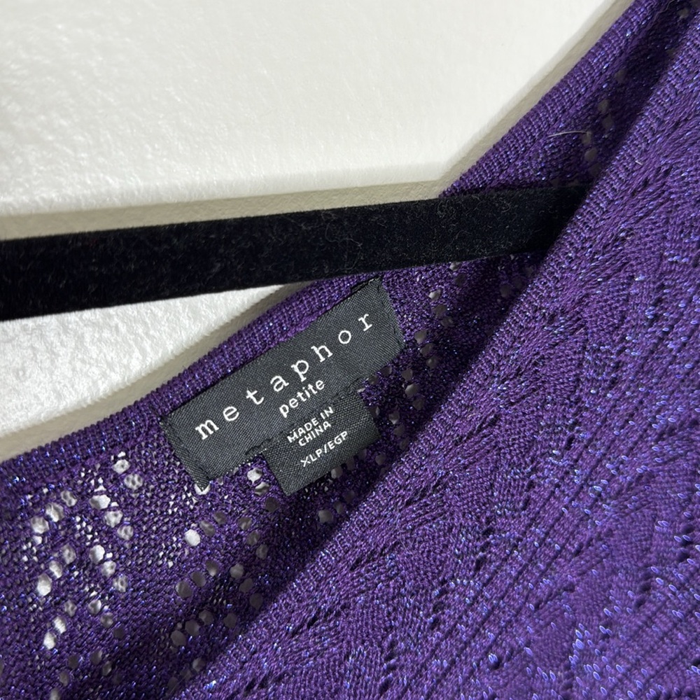 Metaphor Purple Metallic Rayon Blend V-Neck Sweater Size XL Petite - Picture 3 of 6